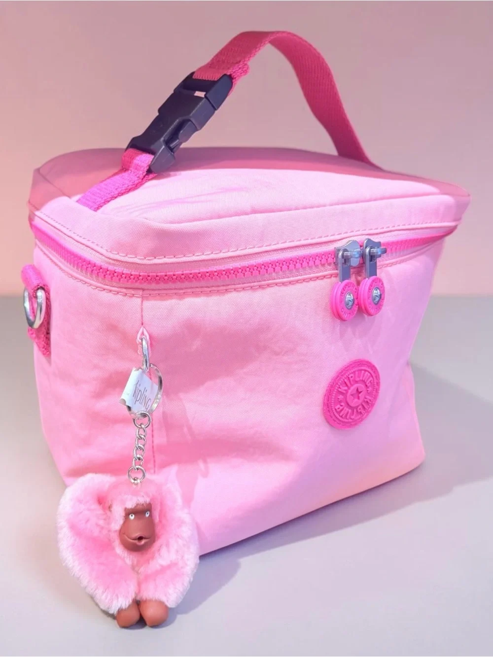 Kipling Pink Kids Lunch Bag with Plush Monkey Keychain